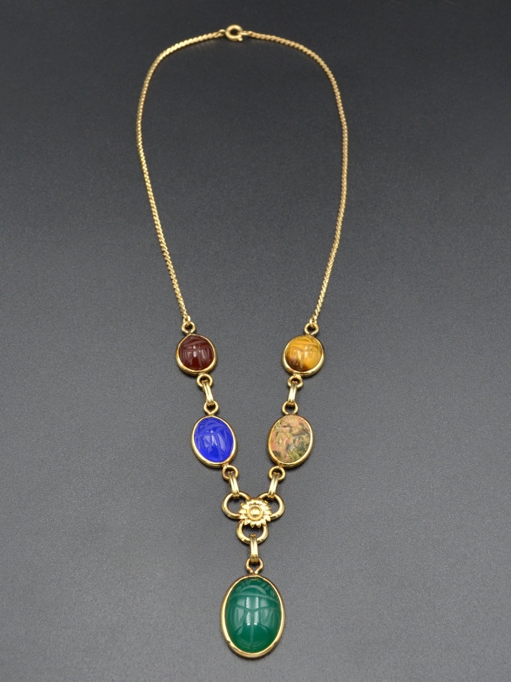 Vintage Egyptian Revival Scarab 10k gold filled necklace 1980s